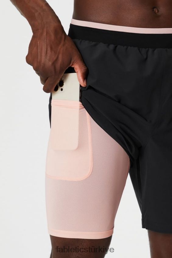 tr Fabletics erkekler temel kısa ii (çizgili) 134 siyah/pembe tereyağlı krema 40R06B3133