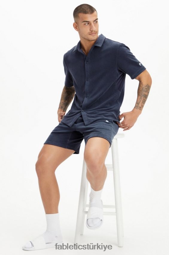 tr Fabletics erkekler ada havlu düğmesi yukarı klasik donanma 40R06B3557