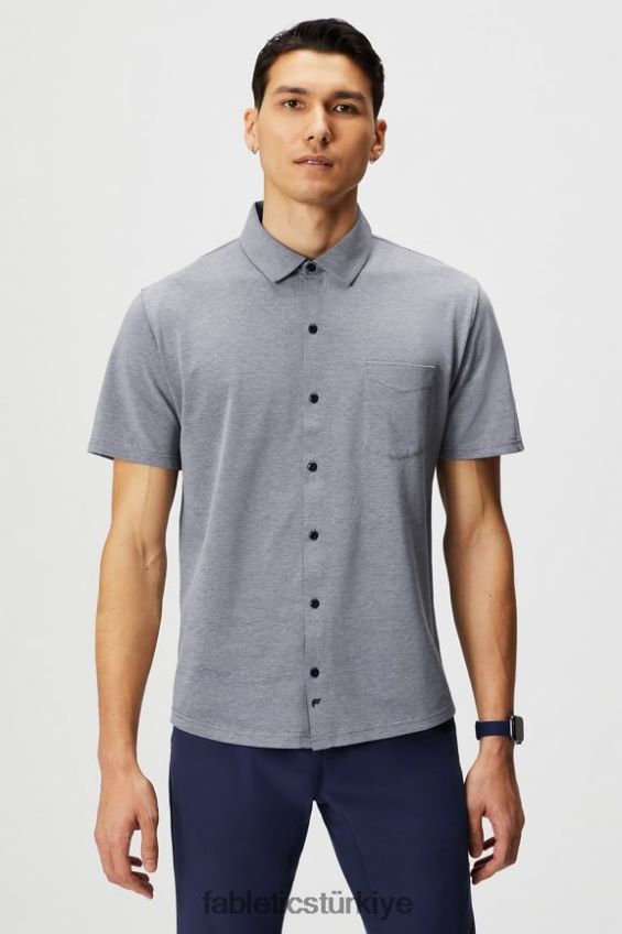 tr Fabletics erkekler çizgi kısa kollu düğme yukarı derin donanma funda 40R06B3540