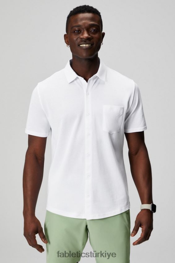 tr Fabletics erkekler çizgi kısa kollu düğme yukarı klasik beyaz 40R06B3536