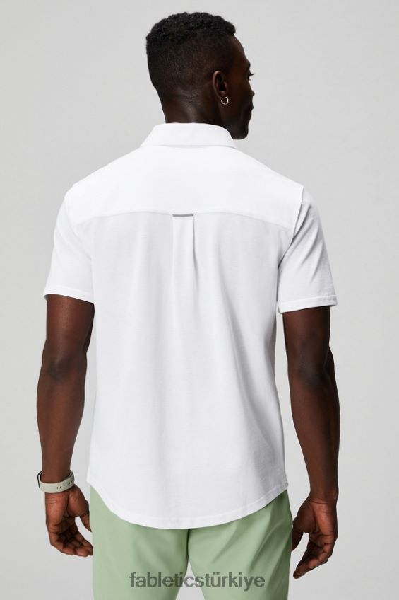 tr Fabletics erkekler çizgi kısa kollu düğme yukarı klasik beyaz 40R06B3536