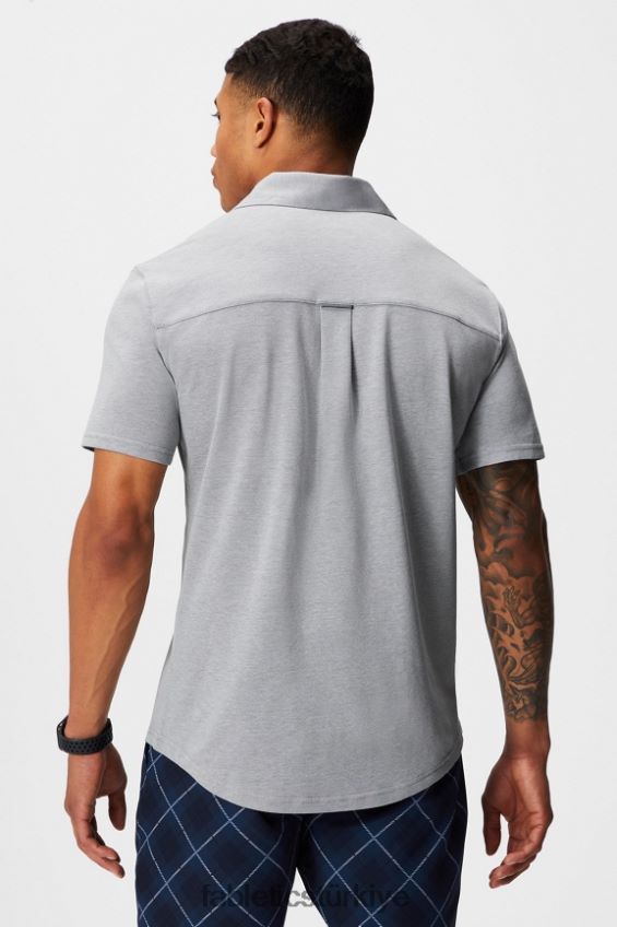 tr Fabletics erkekler çizgi kısa kollu düğme yukarı klasik gri melanj 40R06B3539