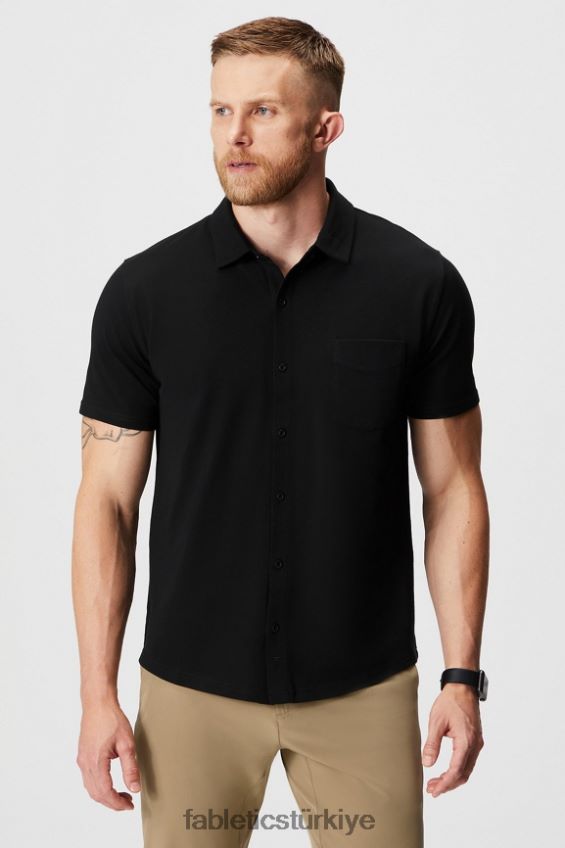tr Fabletics erkekler çizgi kısa kollu düğme yukarı siyah 40R06B3535