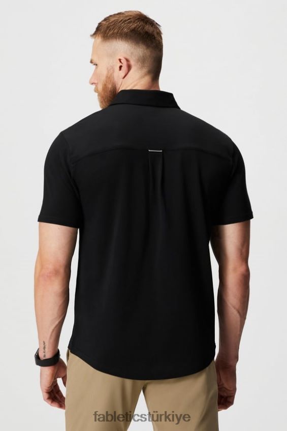 tr Fabletics erkekler çizgi kısa kollu düğme yukarı siyah 40R06B3535