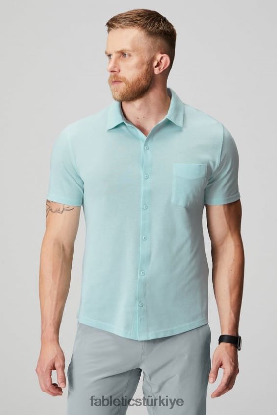 tr Fabletics erkekler çizgi kısa kollu düğme yukarı İskandinav mavisi funda 40R06B3537