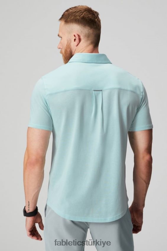 tr Fabletics erkekler çizgi kısa kollu düğme yukarı İskandinav mavisi funda 40R06B3537