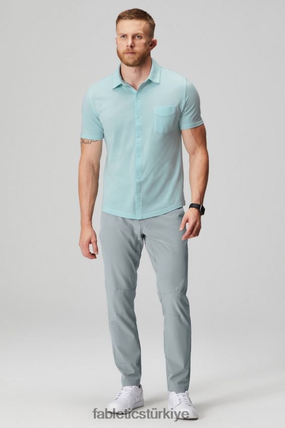 tr Fabletics erkekler çizgi kısa kollu düğme yukarı İskandinav mavisi funda 40R06B3537