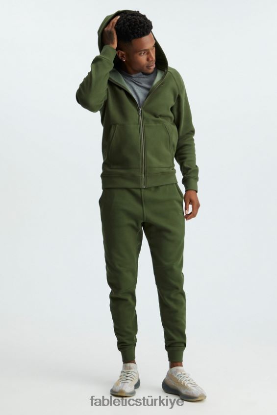 tr Fabletics erkekler maç sonrası tam fermuarlı kapüşonlu svetşört zeytin yeşili 40R06B3721