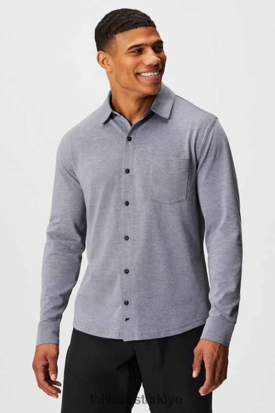tr Fabletics erkekler çizgi uzun kollu düğme yukarı derin donanma funda 40R06B3580