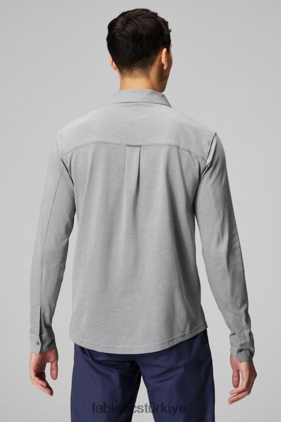 tr Fabletics erkekler çizgi uzun kollu düğme yukarı klasik gri melanj 40R06B3584