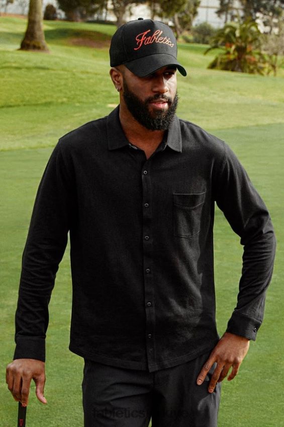 tr Fabletics erkekler çizgi uzun kollu düğme yukarı siyah 40R06B3579