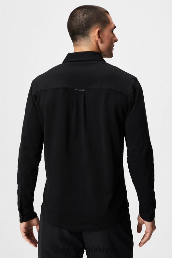 tr Fabletics erkekler çizgi uzun kollu düğme yukarı siyah 40R06B3579