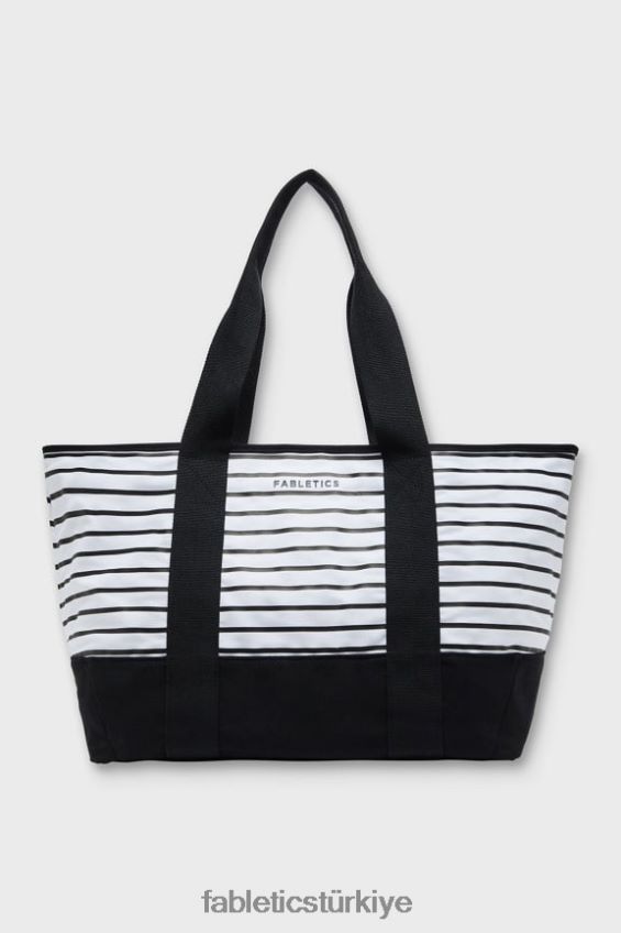 tr Fabletics kadınlar kanvas pazar çantası fransız siyah şerit 40R06B2917