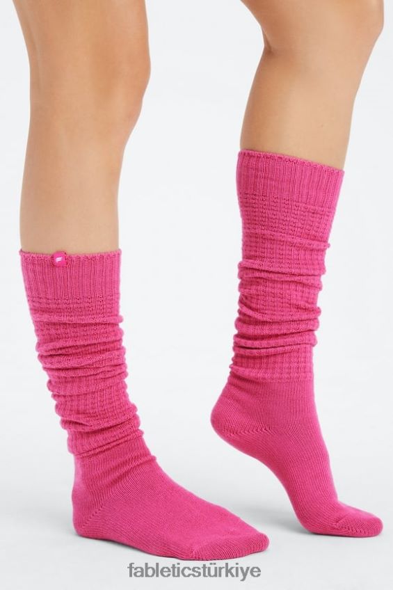 tr Fabletics kadınlar Uyluk yüksek kablolu örgü çorap fuşya 40R06B2988