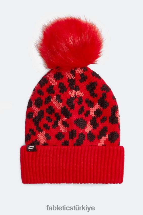 tr Fabletics kadınlar kablolu örgü ponponlu bere elektrikli kiraz leoparı/elektrikli kiraz 40R06B3021