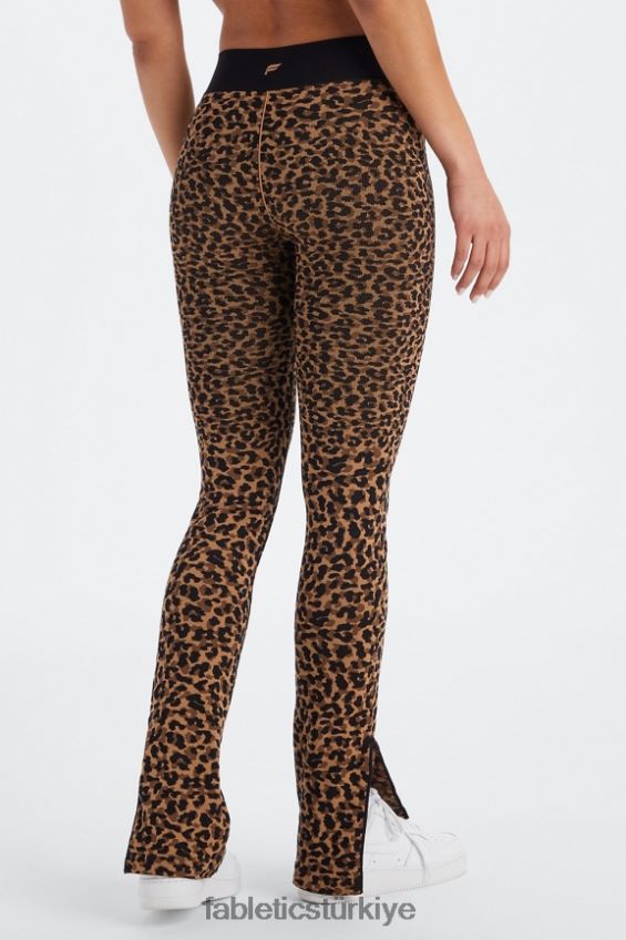 tr Fabletics kadınlar bulut dikişsiz yüksek belli bölünmüş parlama dalgalı çita/siyah 40R06B4