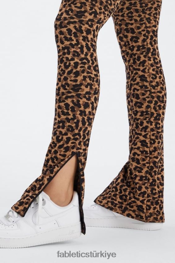 tr Fabletics kadınlar bulut dikişsiz yüksek belli bölünmüş parlama dalgalı çita/siyah 40R06B4