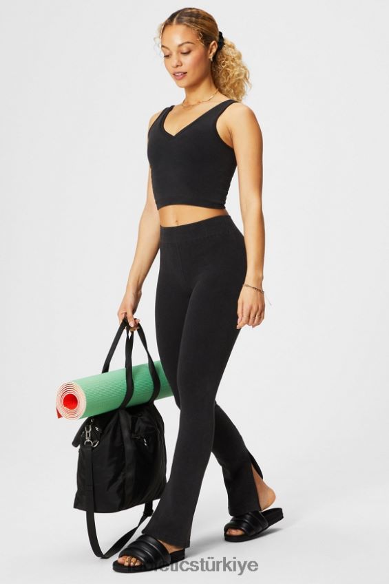 tr Fabletics kadınlar bulut dikişsiz yüksek belli bölünmüş parlama eski siyah 40R06B3