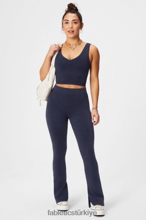tr Fabletics kadınlar bulut dikişsiz yüksek belli bölünmüş parlama koyu çivit 40R06B1