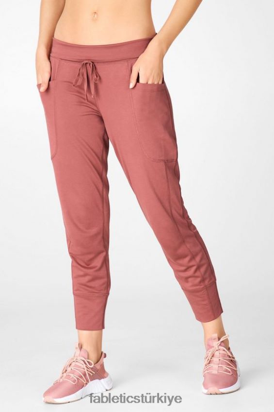 tr Fabletics kadınlar şık triko büzgülü pantalon peluş pembe/mor/tapyoka 40R06B159