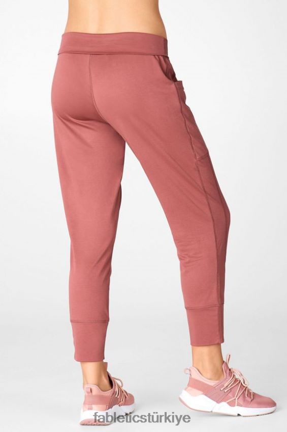 tr Fabletics kadınlar şık triko büzgülü pantalon peluş pembe/mor/tapyoka 40R06B159