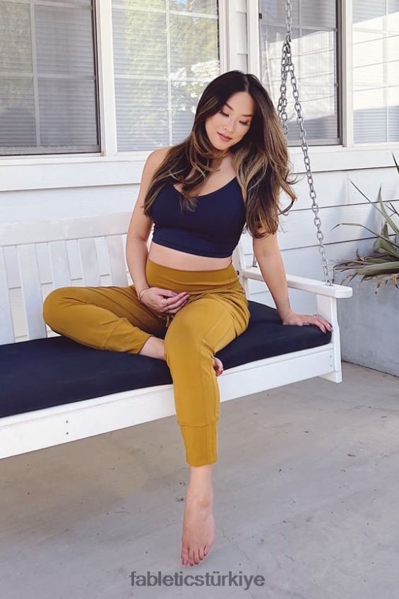 tr Fabletics kadınlar şık triko büzgülü pantalon siyah/klasik beyaz 40R06B154