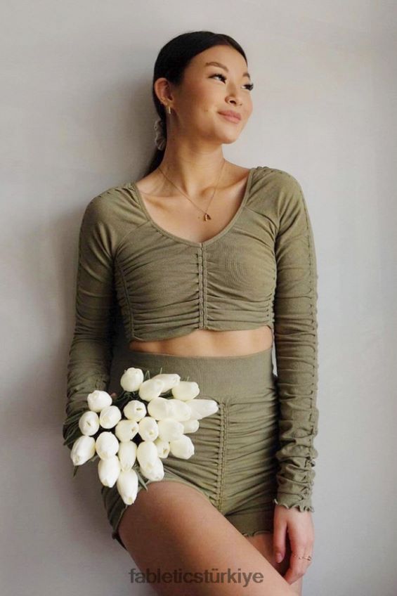 tr Fabletics kadınlar dikişsiz yüksek belli dantelli kısa koyu melanj gri/beyaz logo 40R06B398