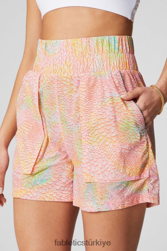 tr Fabletics kadınlar ultra yüksek belli borulu naylon kısa mercan leoparı/yansıtıcı gümüş 40R06B602