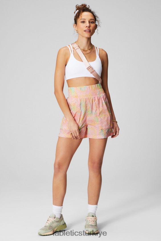 tr Fabletics kadınlar ultra yüksek belli borulu naylon kısa mercan leoparı/yansıtıcı gümüş 40R06B602