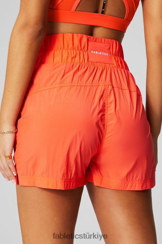 tr Fabletics kadınlar ultra yüksek belli borulu naylon kısa tutku turuncusu/yansıtıcı gümüş 40R06B603