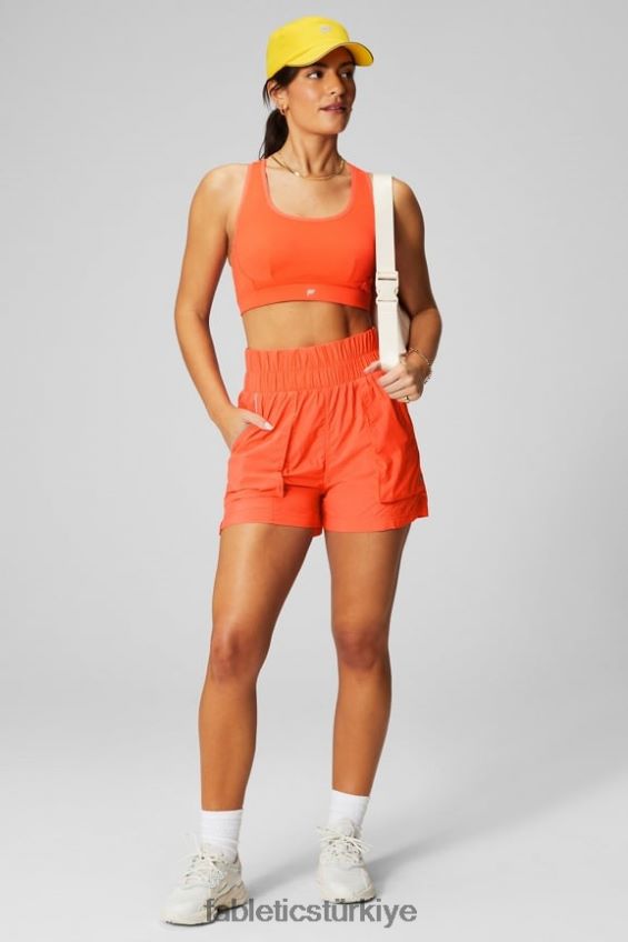tr Fabletics kadınlar ultra yüksek belli borulu naylon kısa tutku turuncusu/yansıtıcı gümüş 40R06B603