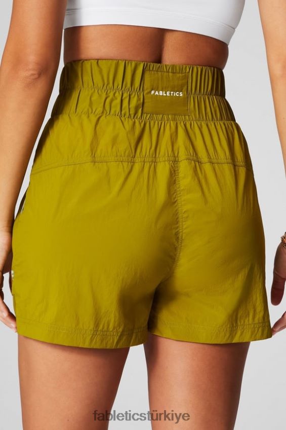tr Fabletics kadınlar ultra yüksek belli borulu naylon kısa zeytinlik/yansıtıcı gümüş 40R06B606