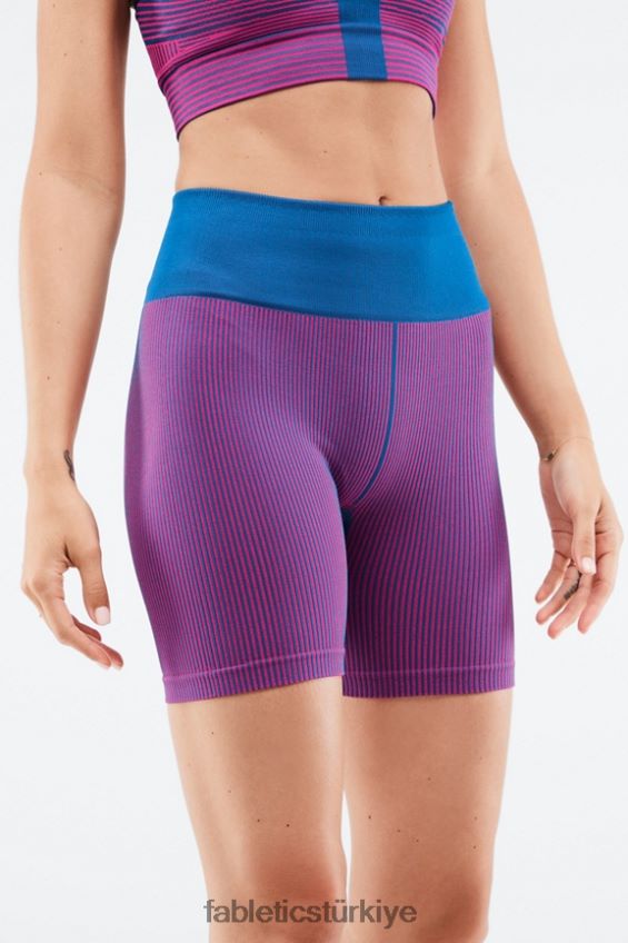 tr Fabletics kadınlar yüksek belli dikişsiz nervürlü kısa elektrik mavisi/parlak pembe 40R06B449