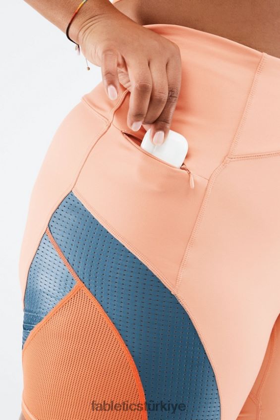 tr Fabletics kadınlar yüksek belli motion365 run short 6\" huş ağacı/gerçek turkuaz/portakal patlaması 40R06B542