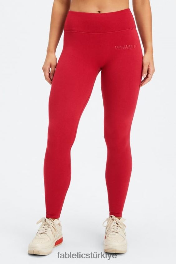 tr Fabletics kadınlar bulut dikişsiz yüksek belli tayt koyu kırmızı/la logo çubuğu 40R06B833