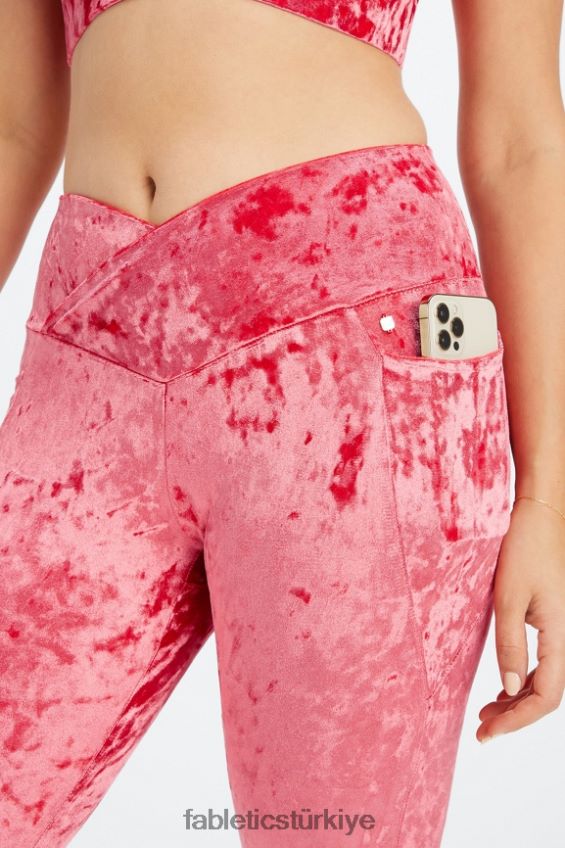tr Fabletics kadınlar ezilmiş kadife çapraz tayt çilek kırmızısı 40R06B1073