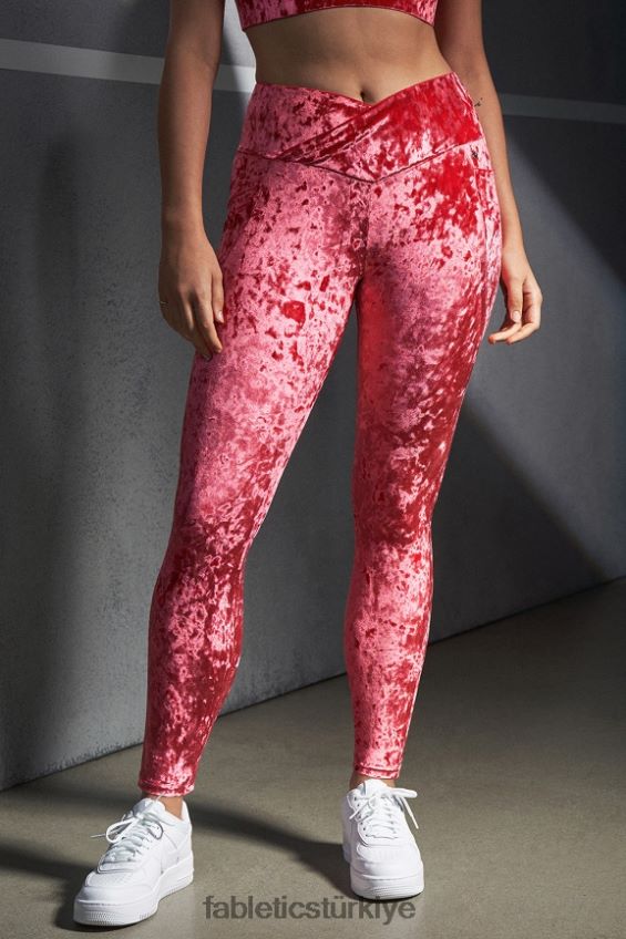 tr Fabletics kadınlar ezilmiş kadife çapraz tayt çilek kırmızısı 40R06B1073