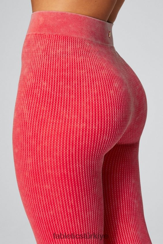 tr Fabletics kadınlar kablo örgü 7/8 tayt yıkanmış çilek kırmızısı 40R06B1030