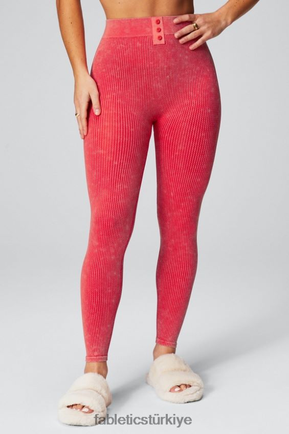 tr Fabletics kadınlar kablo örgü 7/8 tayt yıkanmış çilek kırmızısı 40R06B1030