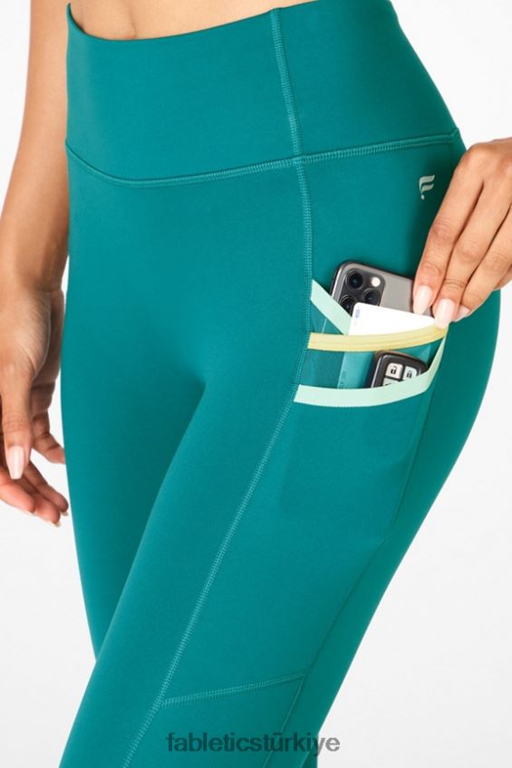 tr Fabletics kadınlar trinity yüksek belli cep 7/8 sığ/tozlu deniz mavisi/altın 40R06B1304