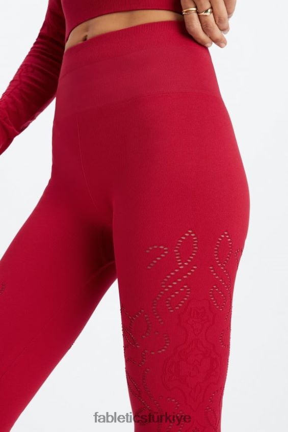 tr Fabletics kadınlar yüksek belli dantel dikişsiz tayt koyu Kırmızı 40R06B1088