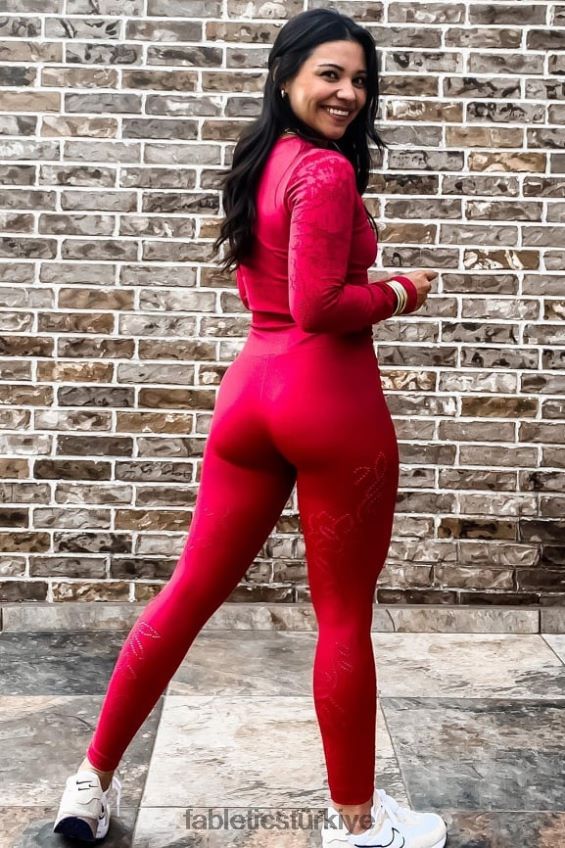 tr Fabletics kadınlar yüksek belli dantel dikişsiz tayt koyu Kırmızı 40R06B1088