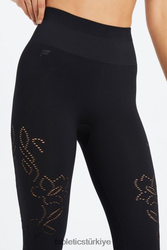 tr Fabletics kadınlar yüksek belli dantel dikişsiz tayt siyah 40R06B1087