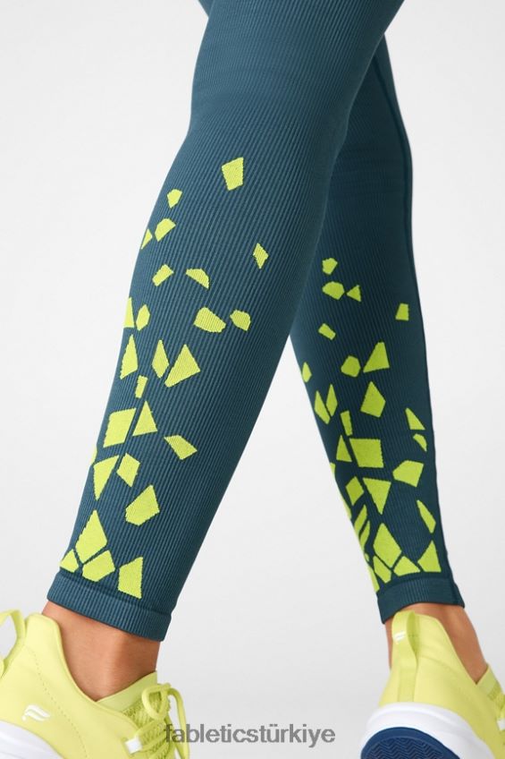tr Fabletics kadınlar yüksek belli dikişsiz nervürlü tayt ton gök mavisi/ekşi elma 40R06B1298