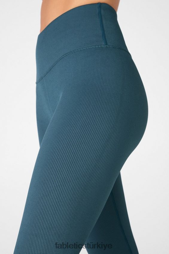 tr Fabletics kadınlar yüksek belli dikişsiz nervürlü tayt ton gök mavisi/ekşi elma 40R06B1298
