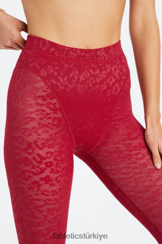 tr Fabletics kadınlar yüksek belli leopar file tayt koyu Kırmızı 40R06B1080