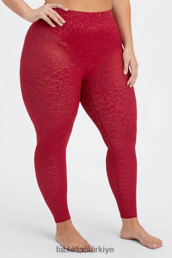 tr Fabletics kadınlar yüksek belli leopar file tayt koyu Kırmızı 40R06B1081