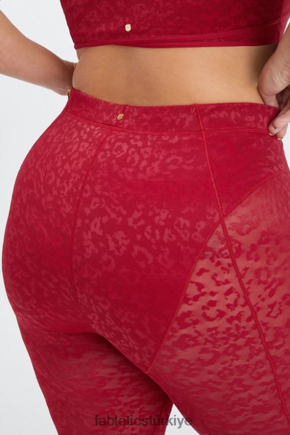 tr Fabletics kadınlar yüksek belli leopar file tayt koyu Kırmızı 40R06B1081