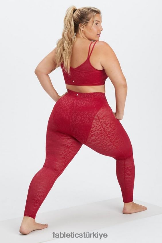 tr Fabletics kadınlar yüksek belli leopar file tayt koyu Kırmızı 40R06B1081