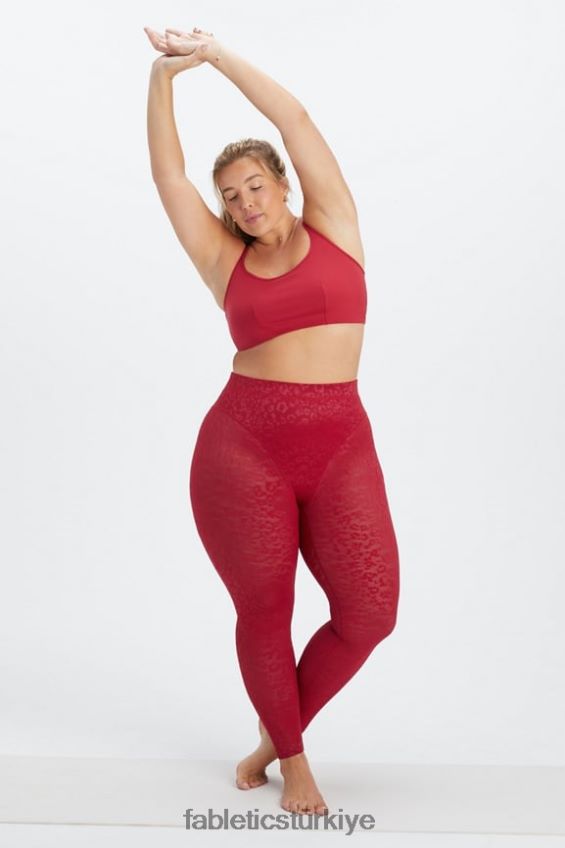 tr Fabletics kadınlar yüksek belli leopar file tayt koyu Kırmızı 40R06B1081